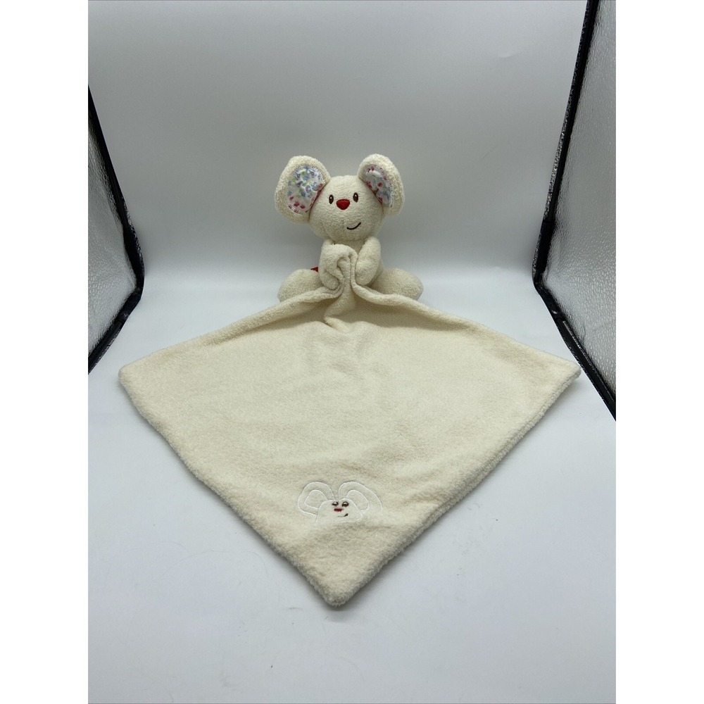 Mamas & Papas Babyplay Mouse Security Blanket Lovey Cream Floral Ears 12 inch